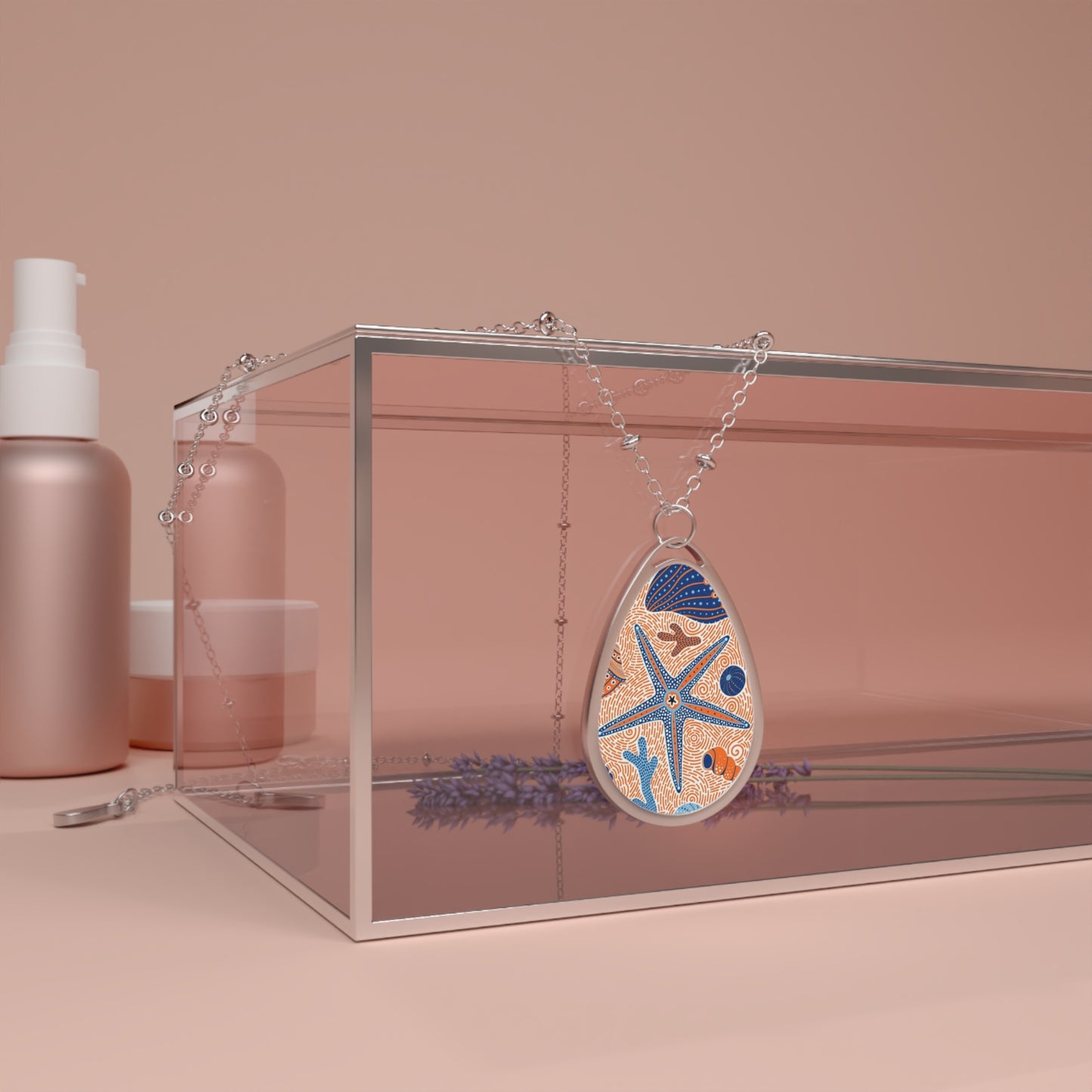 Ocean-Inspired Oval Necklace with Starfish Design