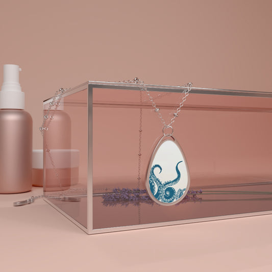 Ocean-Inspired Oval Necklace with Octopus Design (Blue)