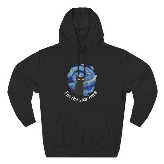 Starry Cat "I'm the star here" Hoodie — Cozy Three-Panel Fleece