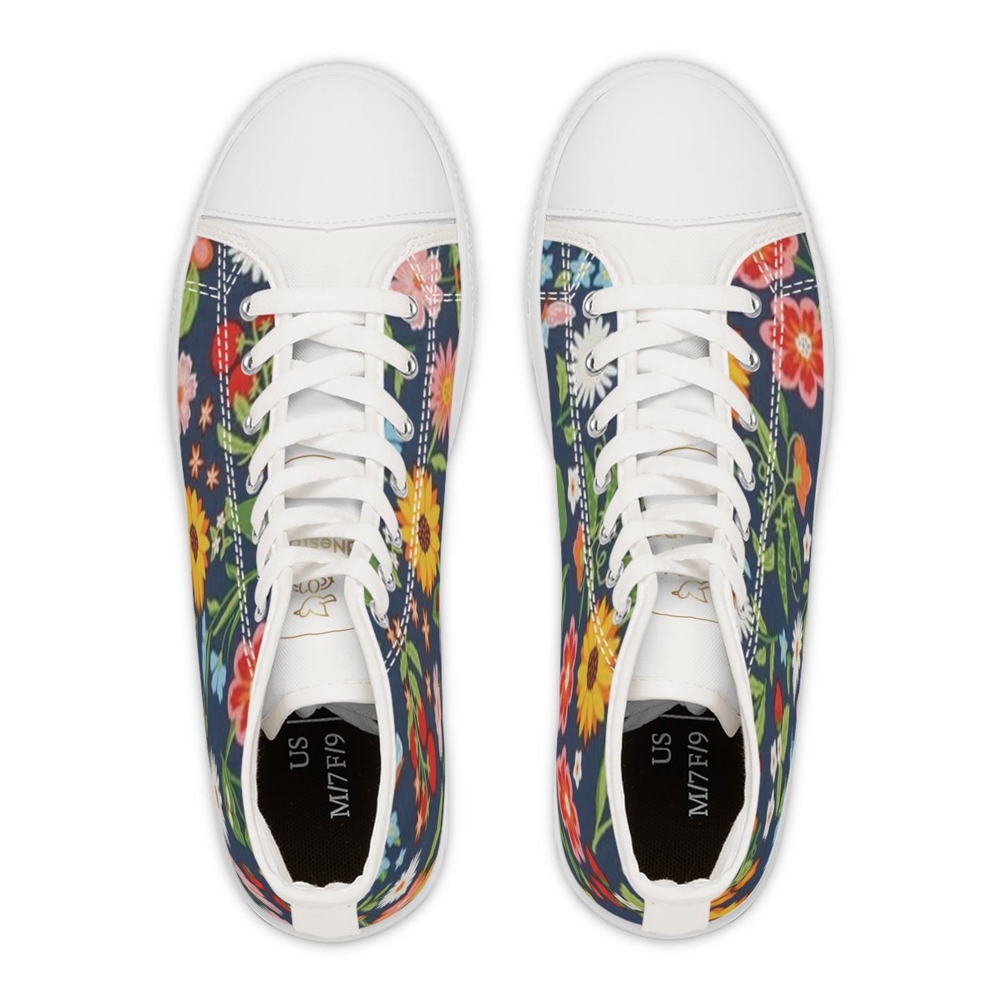 Women's High Top Quality Sneakers Unique Flowers design - White