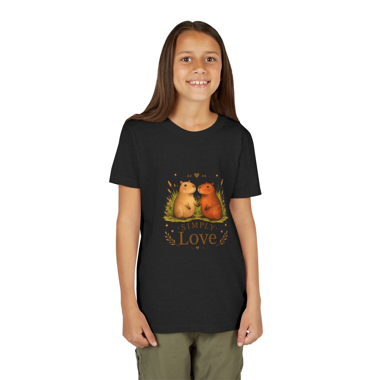 Kids "Simple Love" Animal Tee — Cute Woodland Guinea Pig Love Youth Shirt