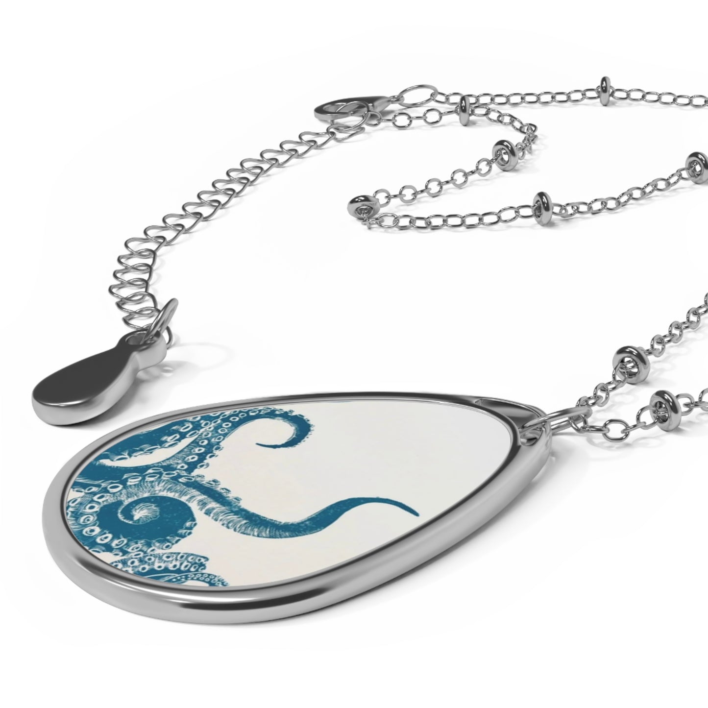 Ocean-Inspired Oval Necklace with Octopus Design (Blue)