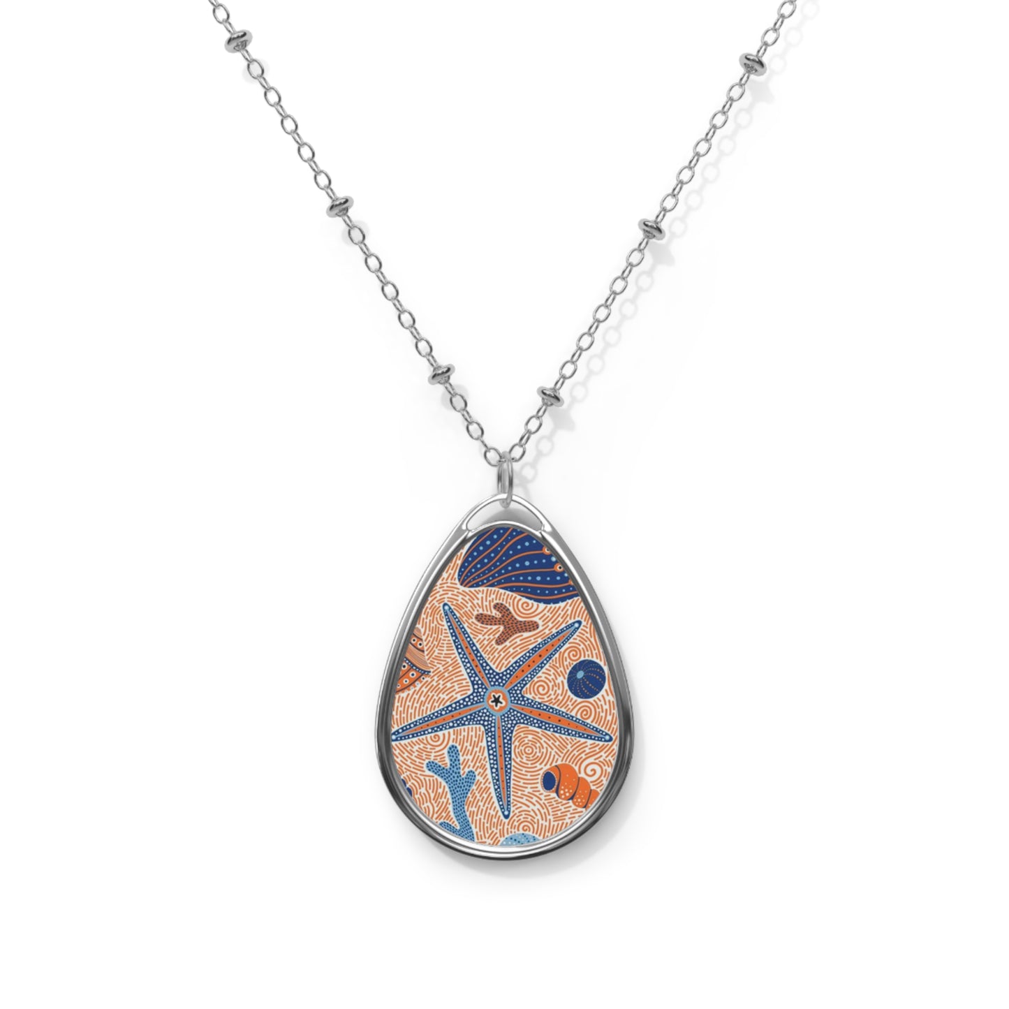 Ocean-Inspired Oval Necklace with Starfish Design