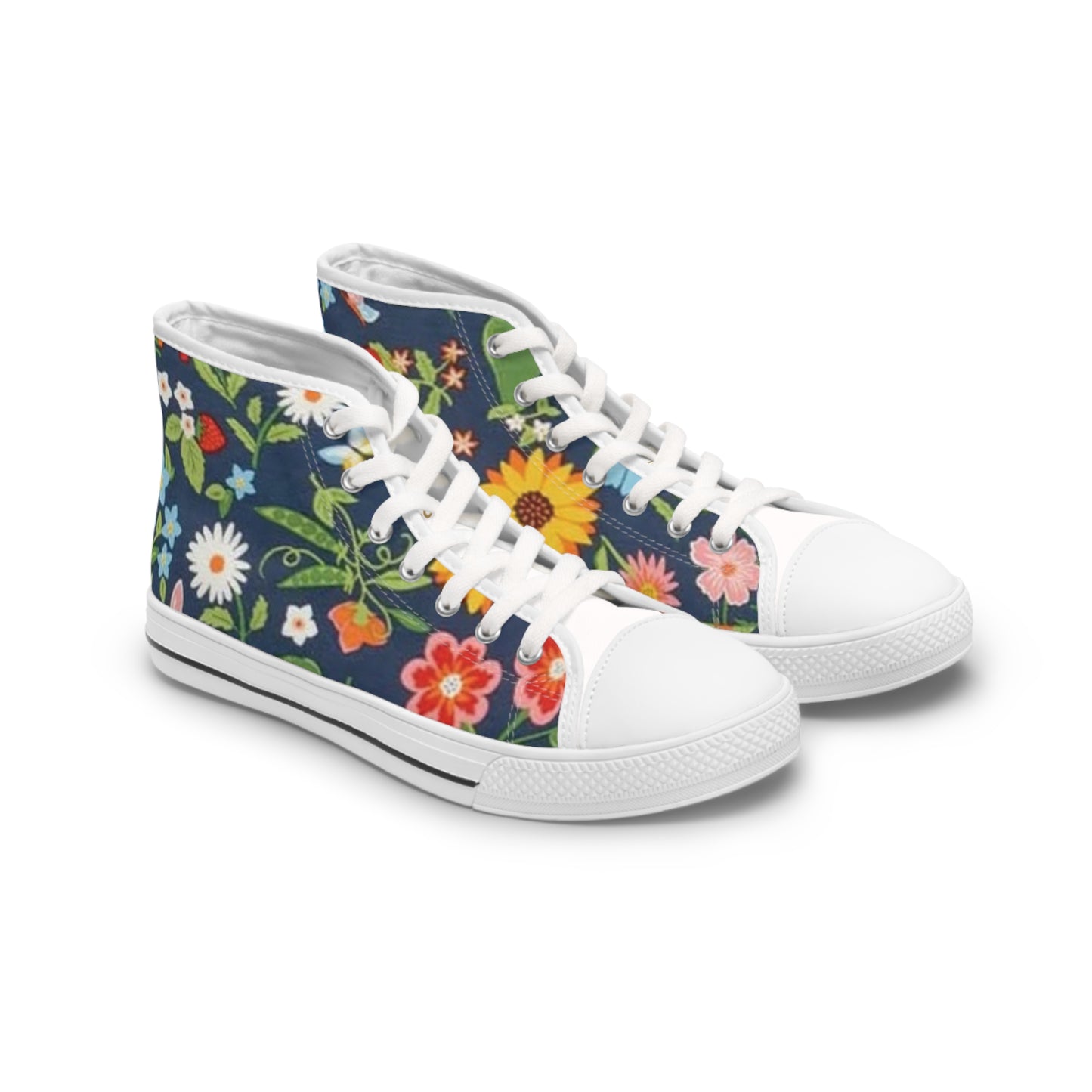 Women's High Top Quality Sneakers Unique Flowers design - White