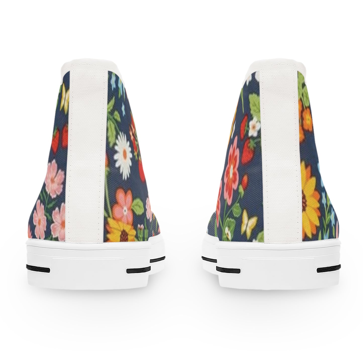 Women's High Top Sneakers Unique Flowers design - Black