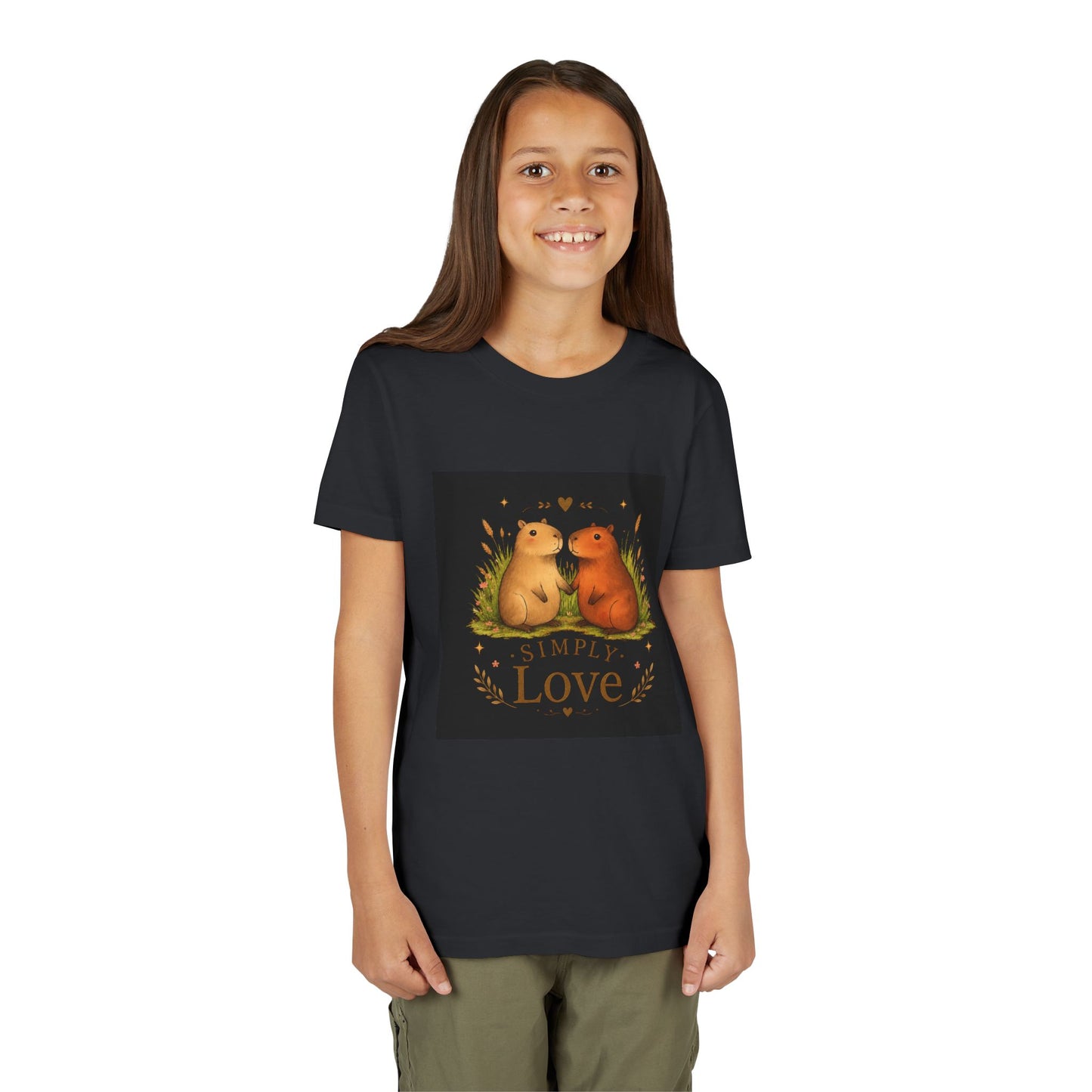 Kids "Simple Love" Animal Tee — Cute Woodland Guinea Pig Love Youth Shirt