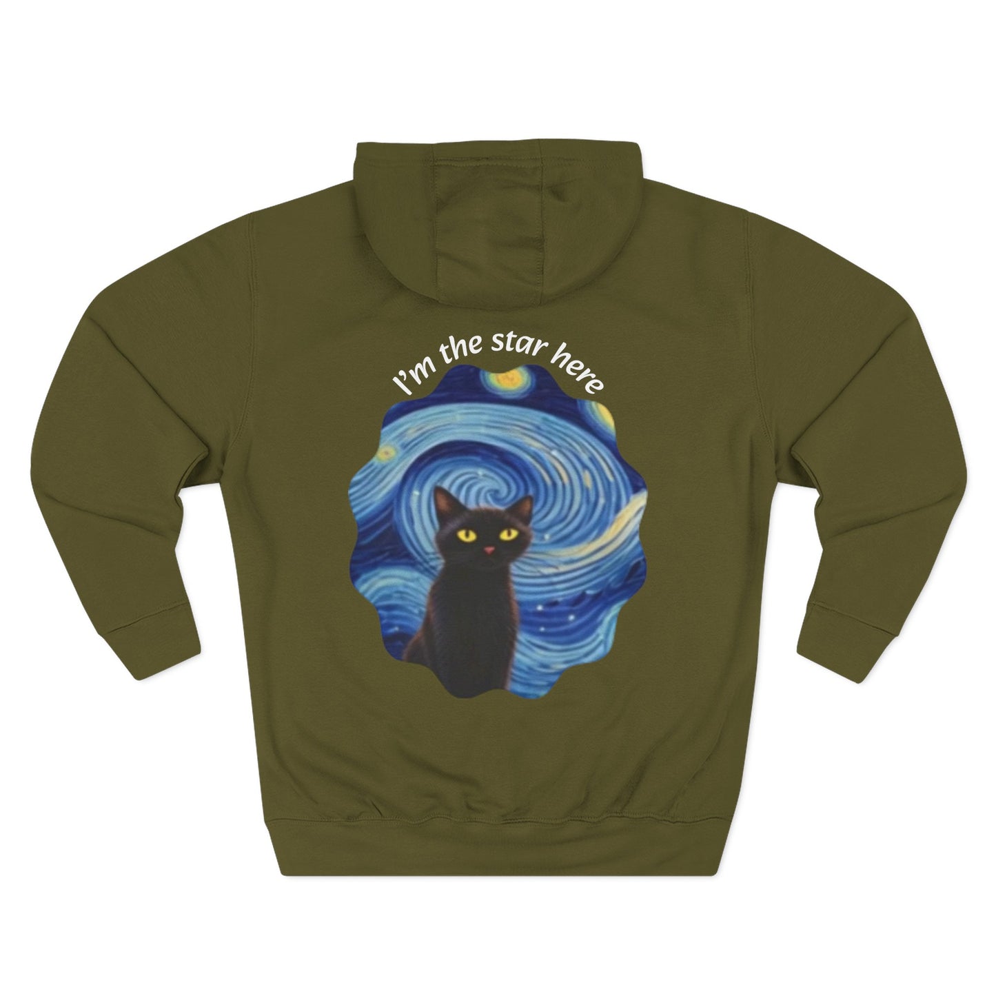 Starry Cat "I'm the star here" Hoodie — Cozy Three-Panel Fleece