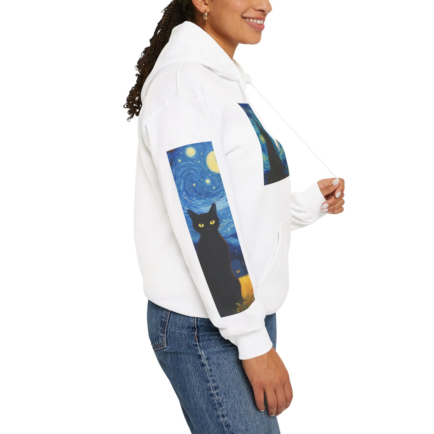 Starry Night Cat Hoodie - Cozy Sweatshirt, Cat Lover Gift, Artistic Apparel, Unique Sweatshirt for Fall, Night Sky Fashion