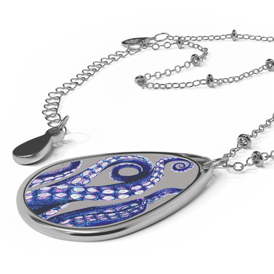 Ocean-Inspired Oval Necklace with Octopus Design (Purple)
