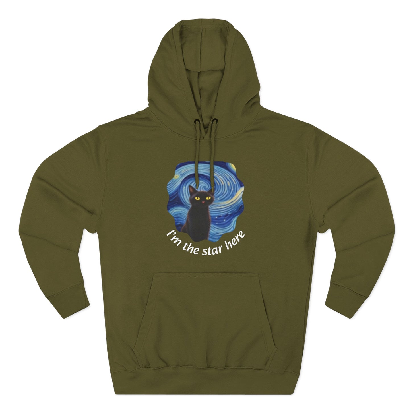 Starry Cat "I'm the star here" Hoodie — Cozy Three-Panel Fleece