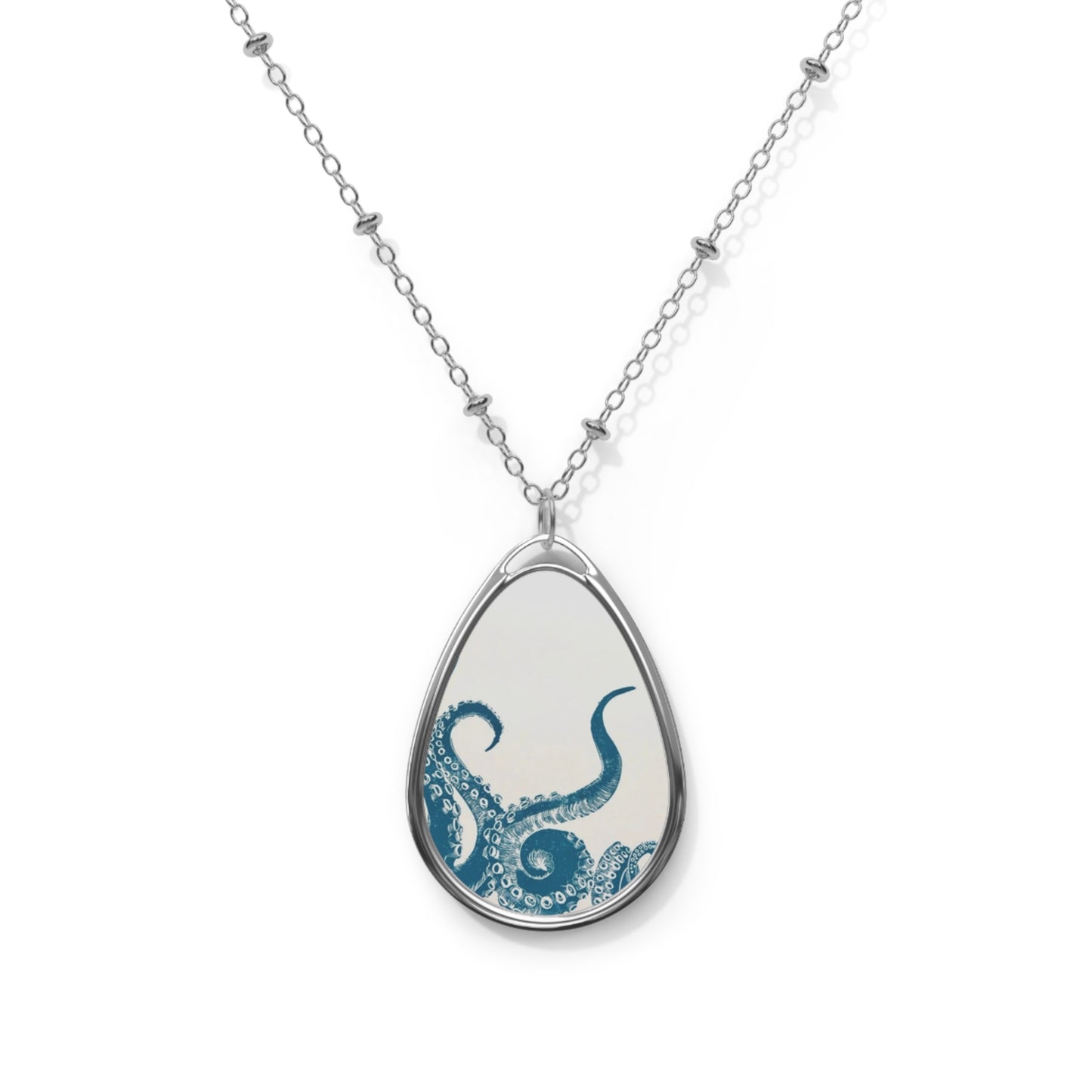 Ocean-Inspired Oval Necklace with Octopus Design (Blue)