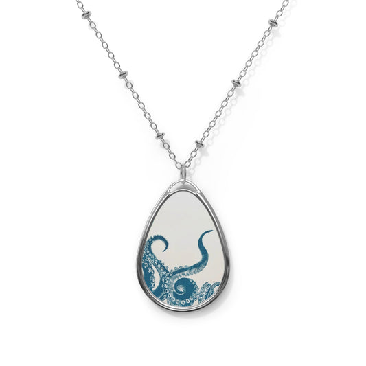 Ocean-Inspired Oval Necklace with Octopus Design (Blue)