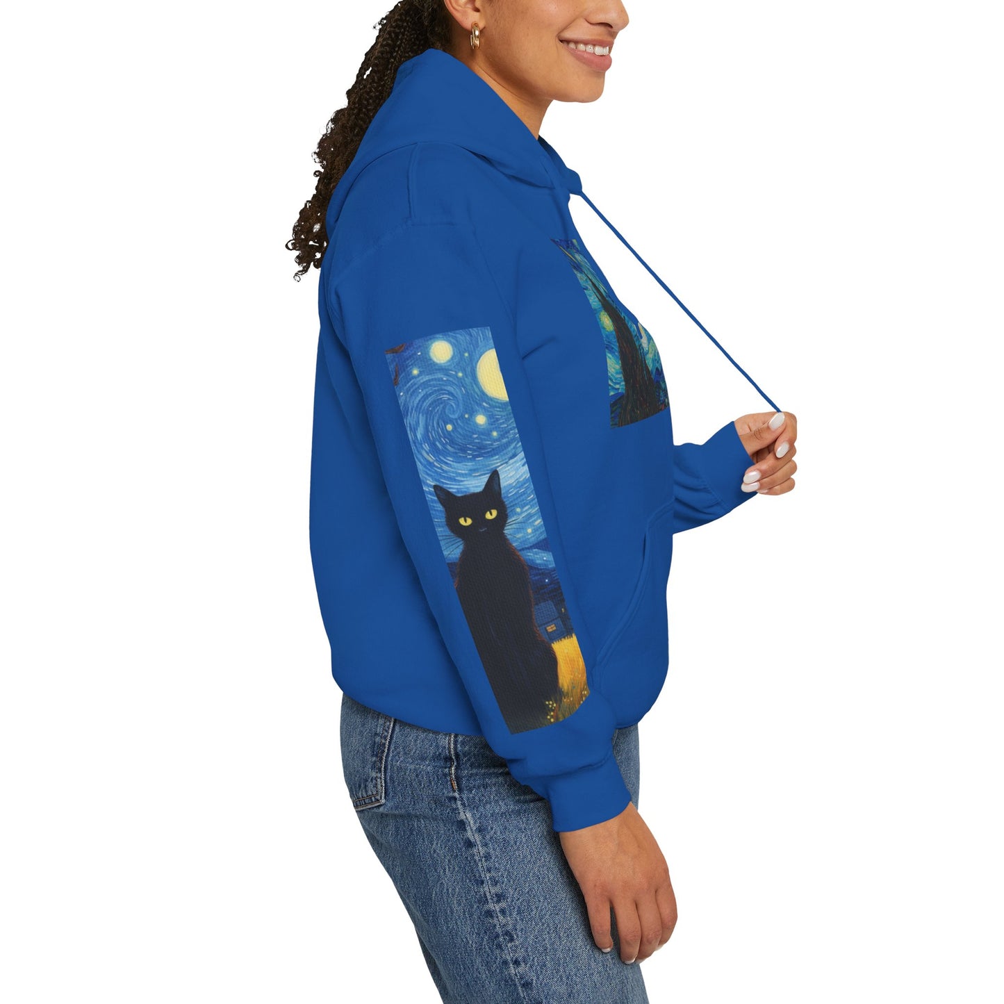 Starry Night Cat Hoodie - Cozy Sweatshirt, Cat Lover Gift, Artistic Apparel, Unique Sweatshirt for Fall, Night Sky Fashion
