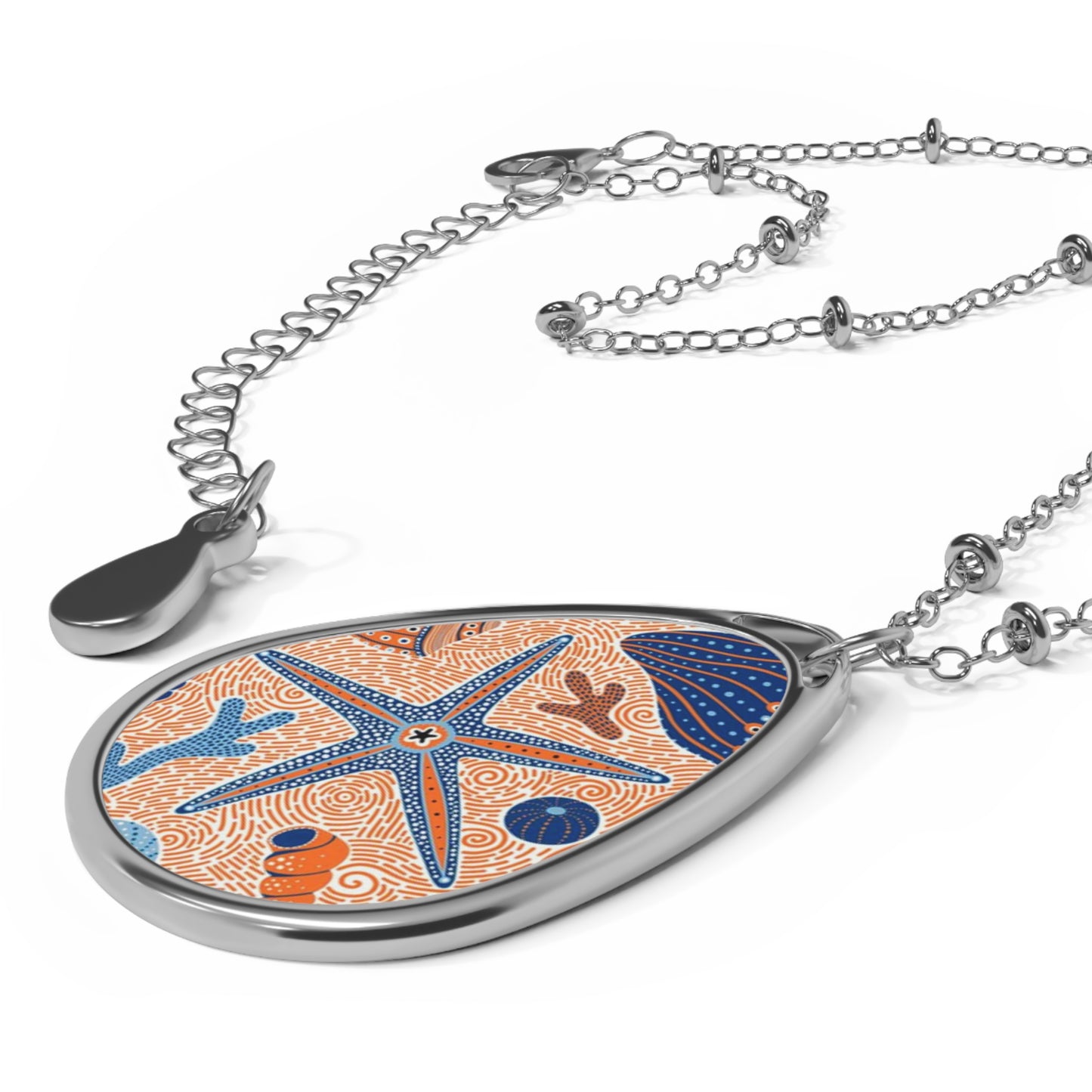 Ocean-Inspired Oval Necklace with Starfish Design