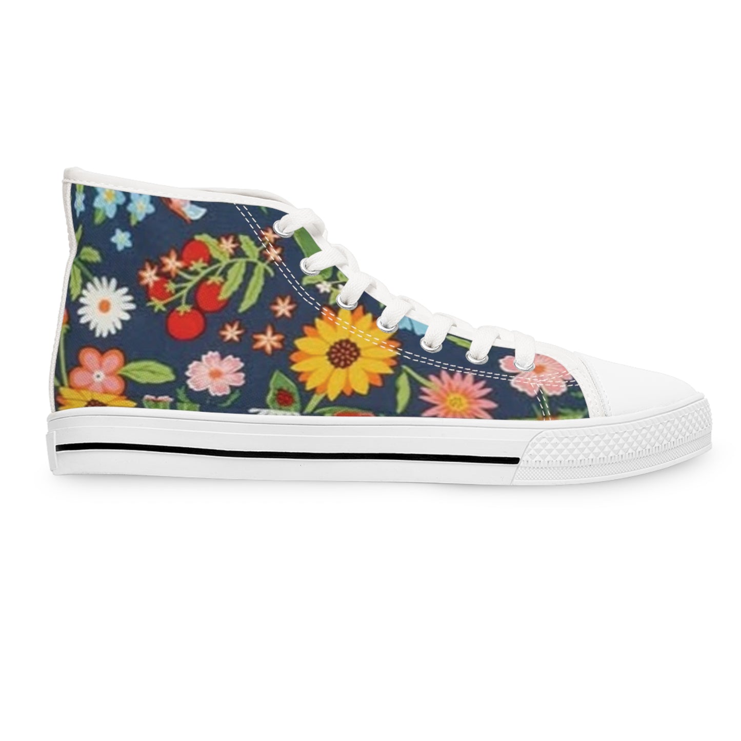 Women's High Top Quality Sneakers Unique Flowers design - White