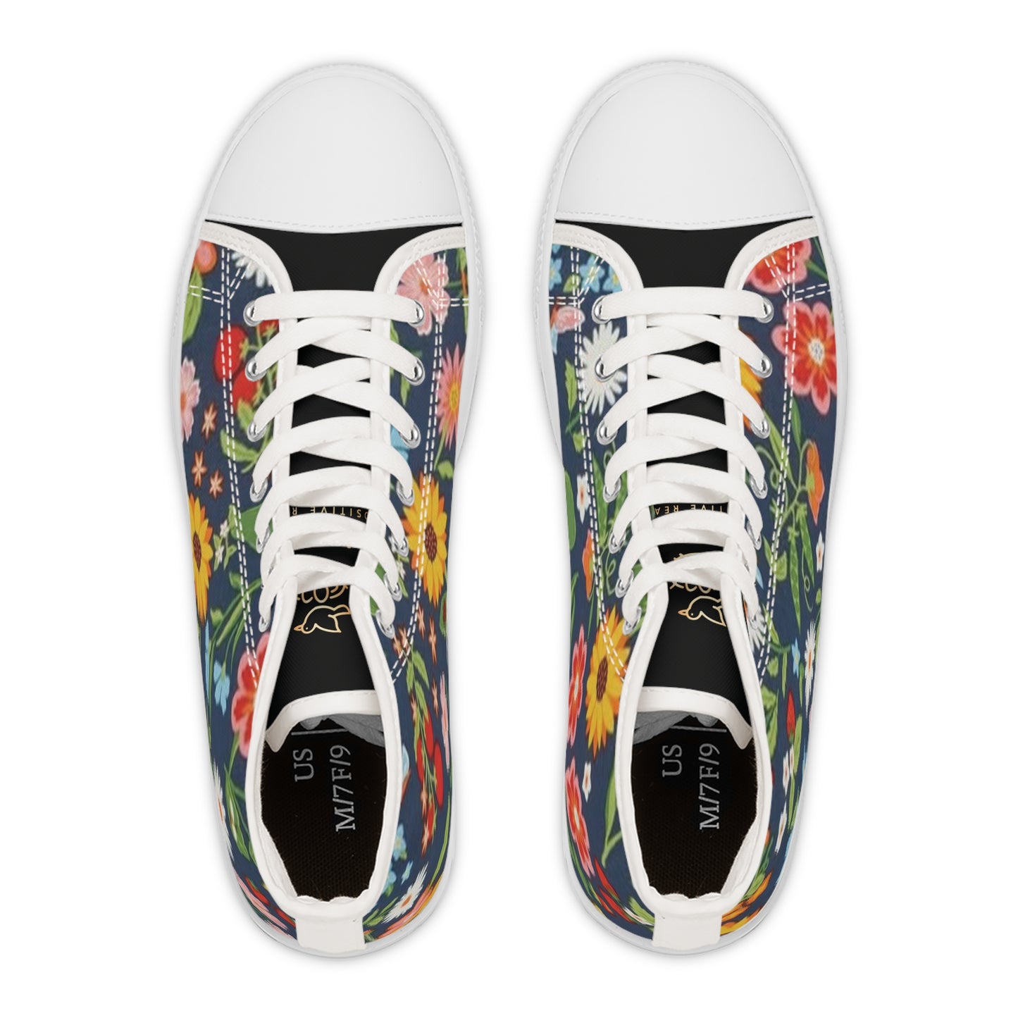 Women's High Top Sneakers Unique Flowers design - Black