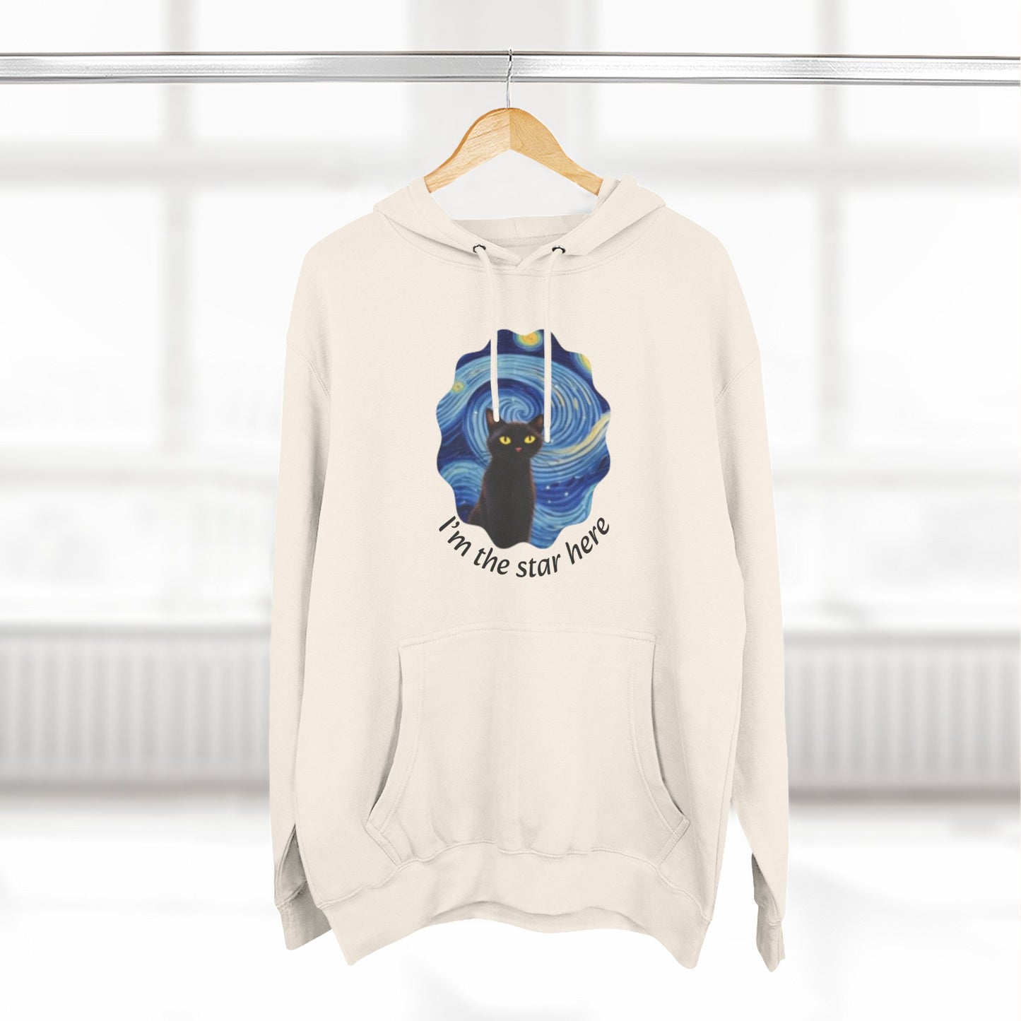 Starry Cat "I'm the star here" Hoodie — Cozy Three-Panel Fleece