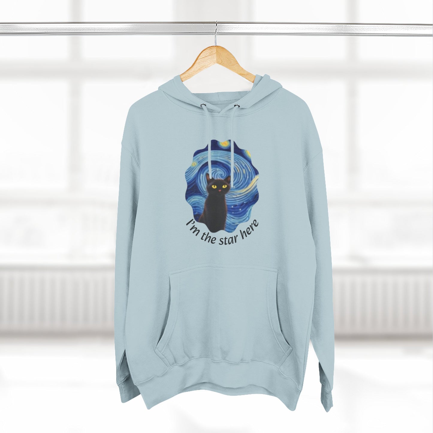 Starry Cat "I'm the star here" Hoodie — Cozy Three-Panel Fleece