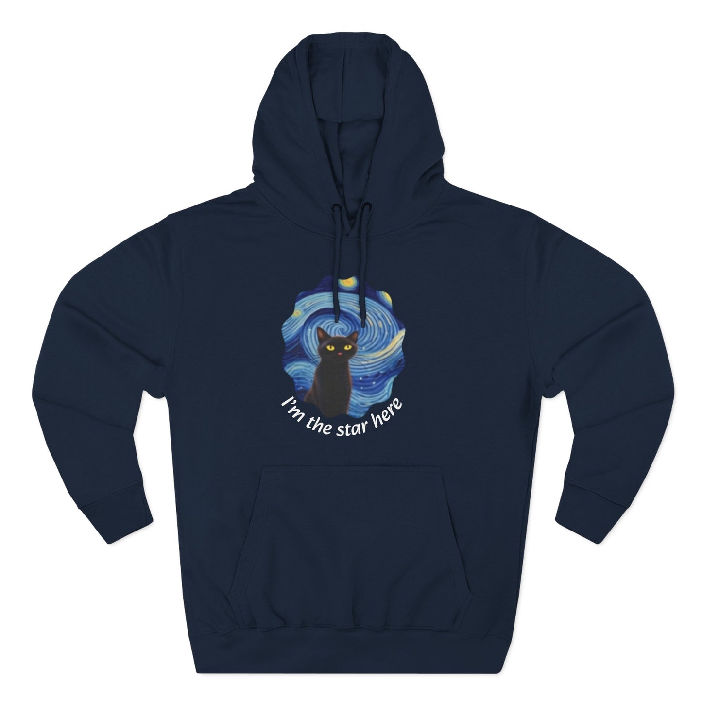 Starry Cat "I'm the star here" Hoodie — Cozy Three-Panel Fleece