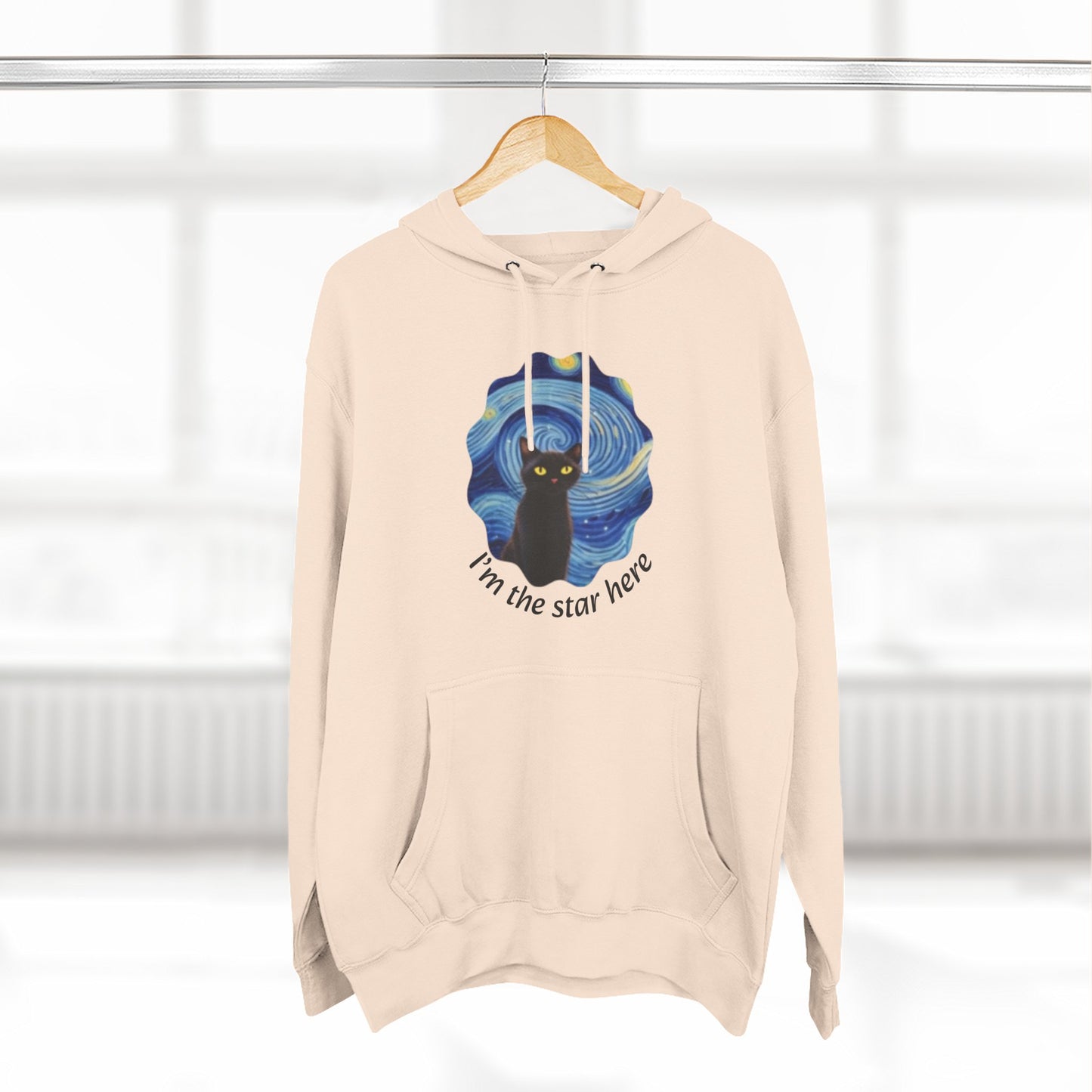 Starry Cat "I'm the star here" Hoodie — Cozy Three-Panel Fleece