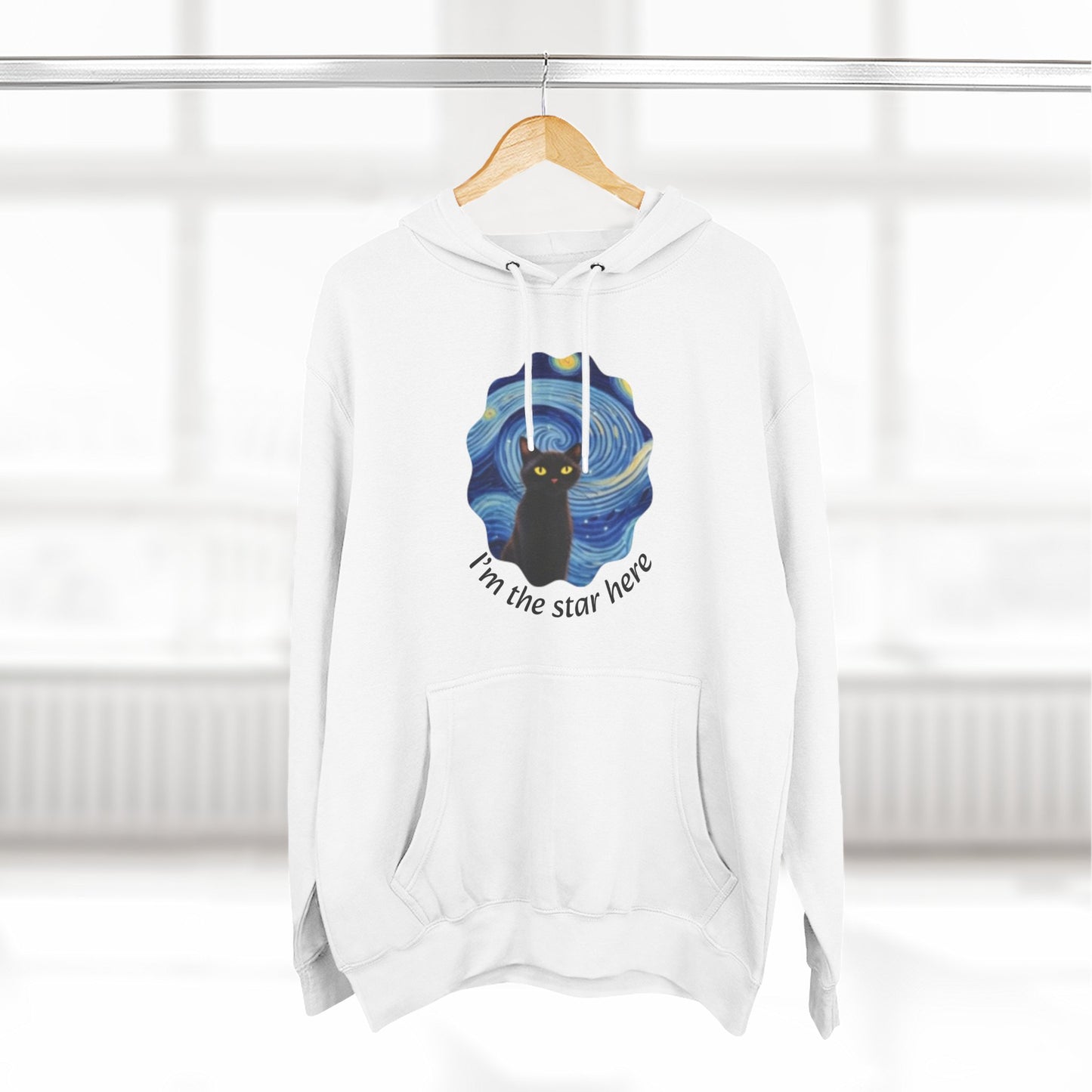 Starry Cat "I'm the star here" Hoodie — Cozy Three-Panel Fleece