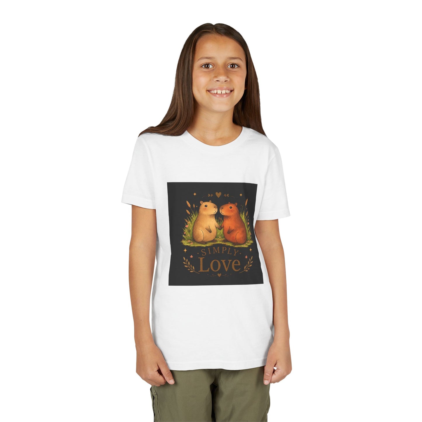Kids "Simple Love" Animal Tee — Cute Woodland Guinea Pig Love Youth Shirt