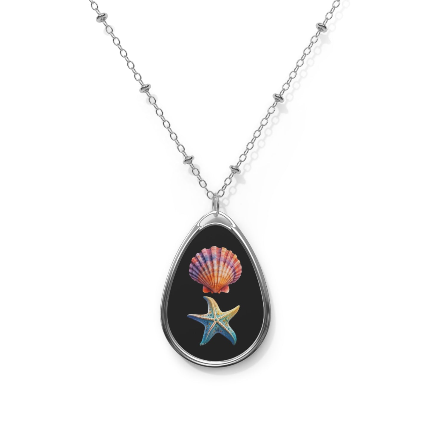 Oval Necklace -  Star Fish and Shell