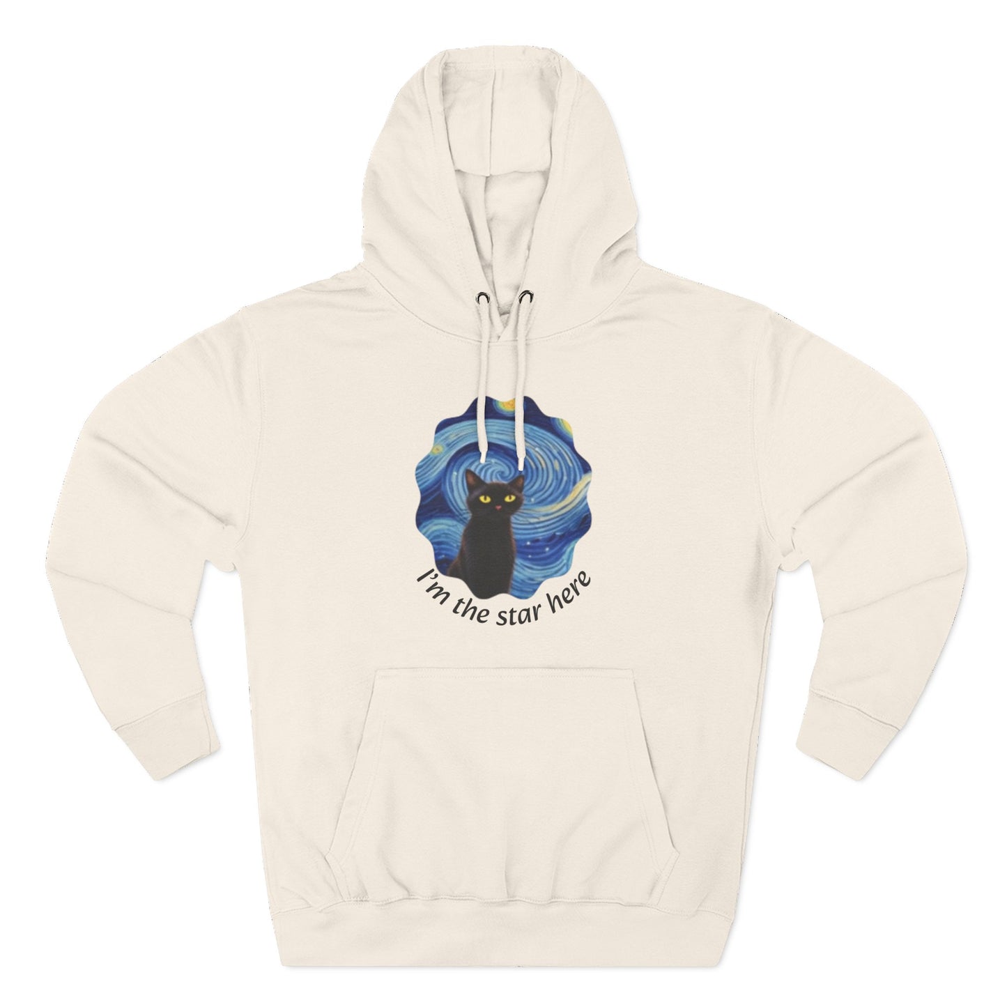 Starry Cat "I'm the star here" Hoodie — Cozy Three-Panel Fleece
