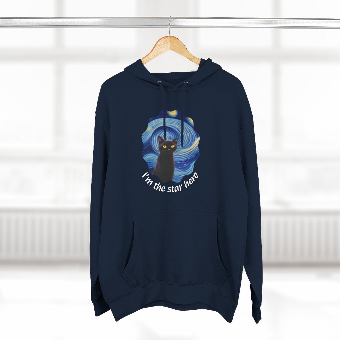 Starry Cat "I'm the star here" Hoodie — Cozy Three-Panel Fleece