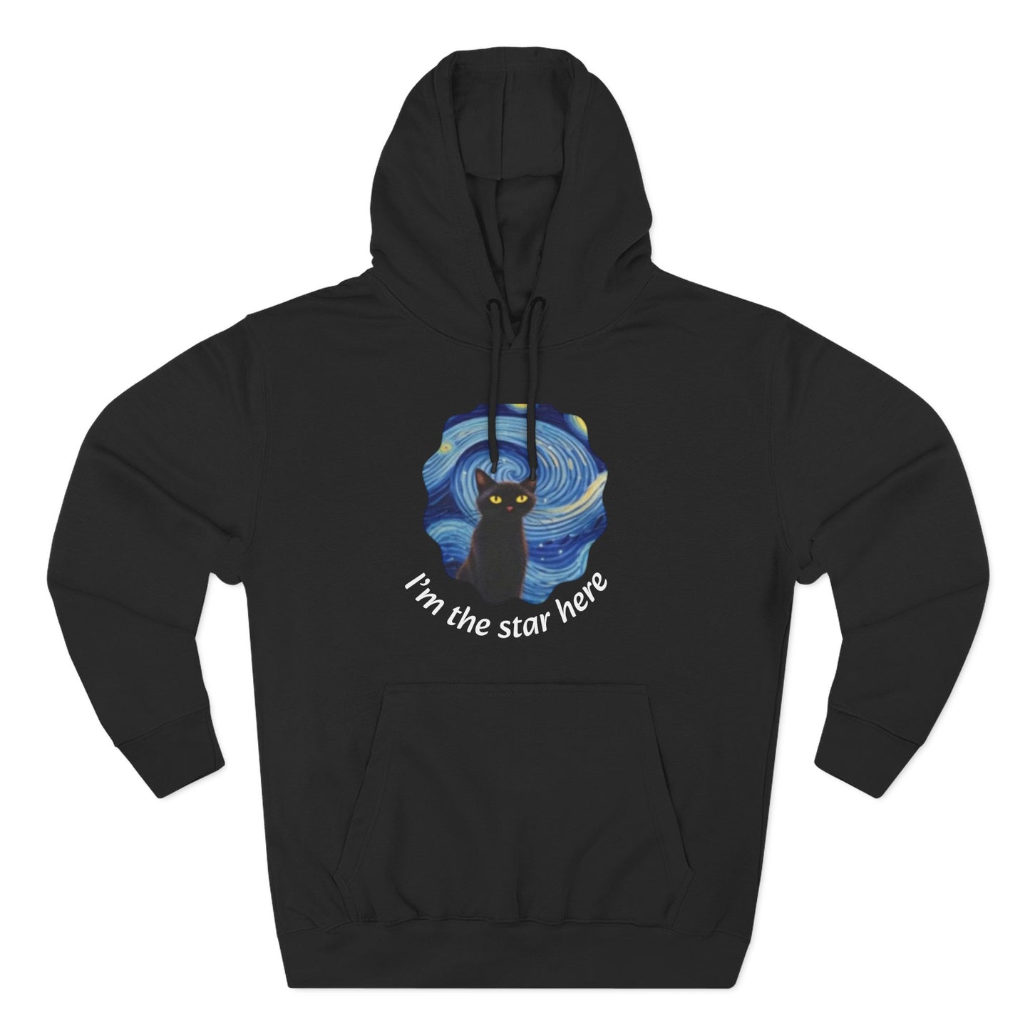 Starry Cat "I'm the star here" Hoodie — Cozy Three-Panel Fleece