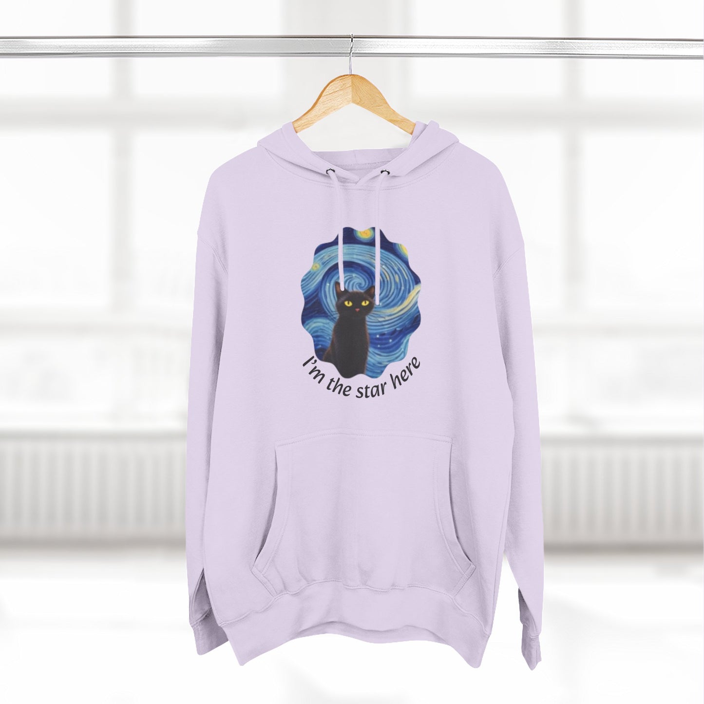 Starry Cat "I'm the star here" Hoodie — Cozy Three-Panel Fleece