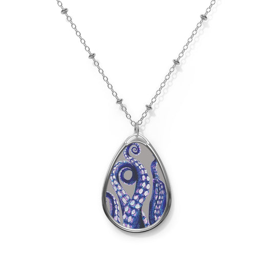 Ocean-Inspired Oval Necklace with Octopus Design (Purple)