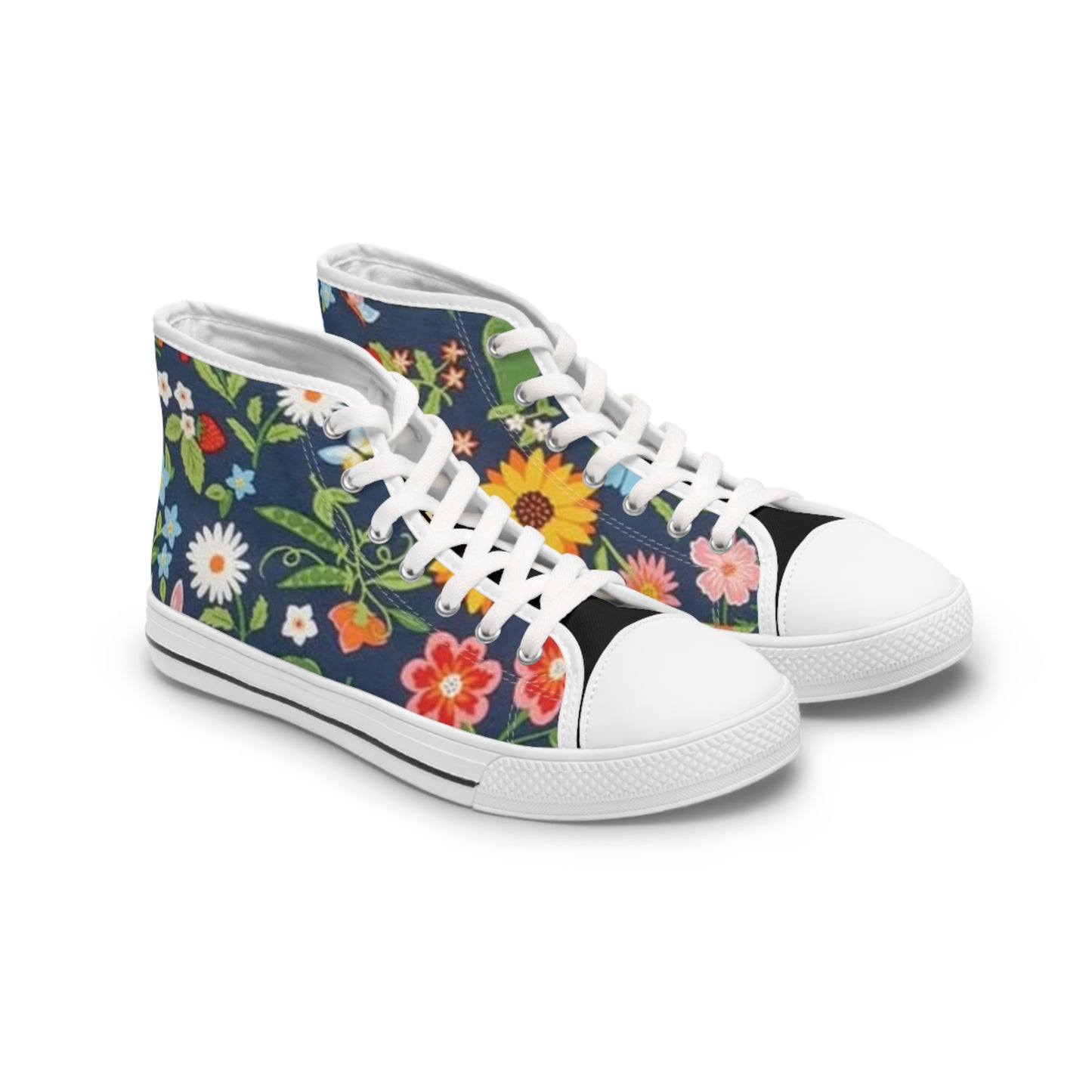 Women's High Top Sneakers Unique Flowers design - Black