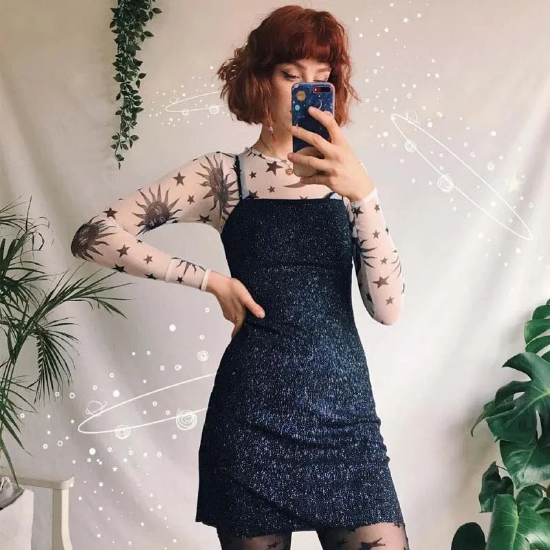 Sun Moon Transparent Mesh Shirt