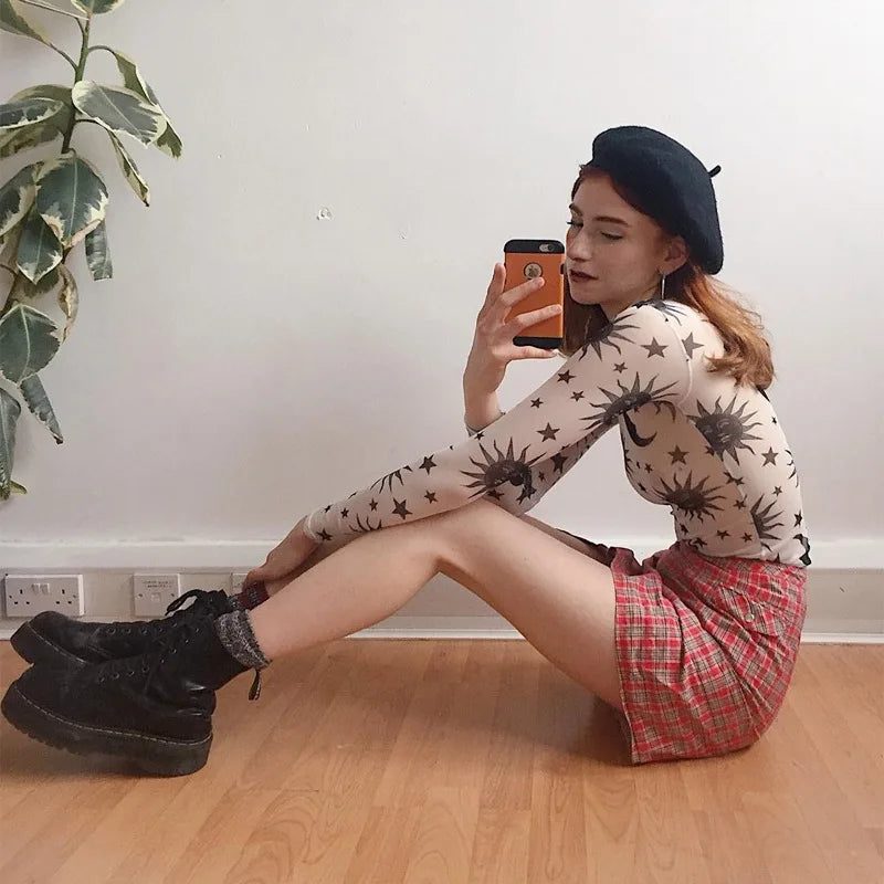 Sun Moon Transparent Mesh Shirt