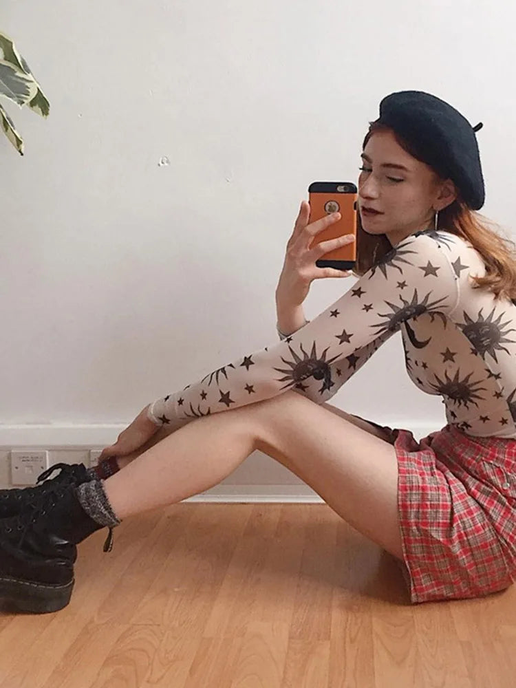 Sun Moon Transparent Mesh Shirt