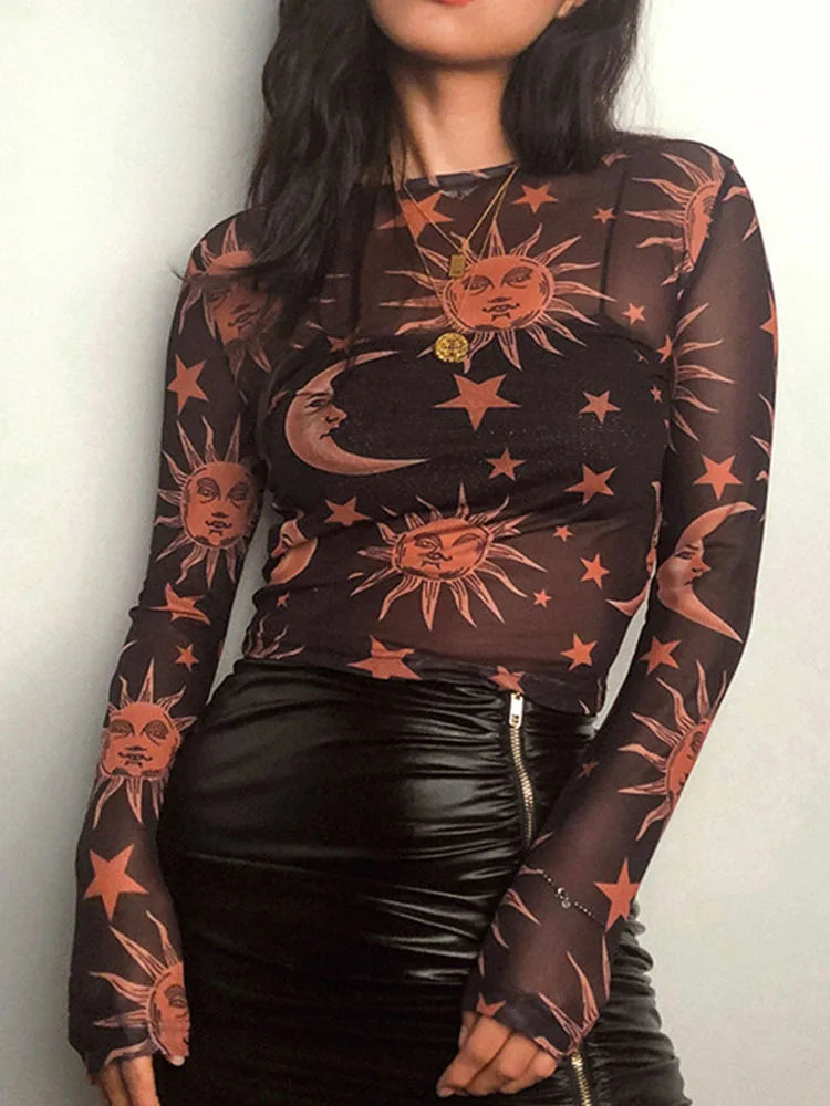 Sun Moon Transparent Mesh Shirt