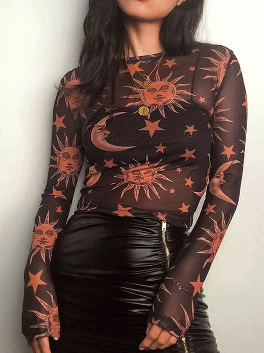 Sun Moon Transparent Mesh Shirt