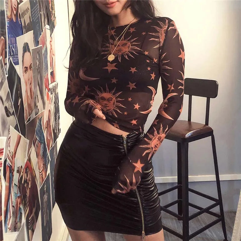 Sun Moon Transparent Mesh Shirt