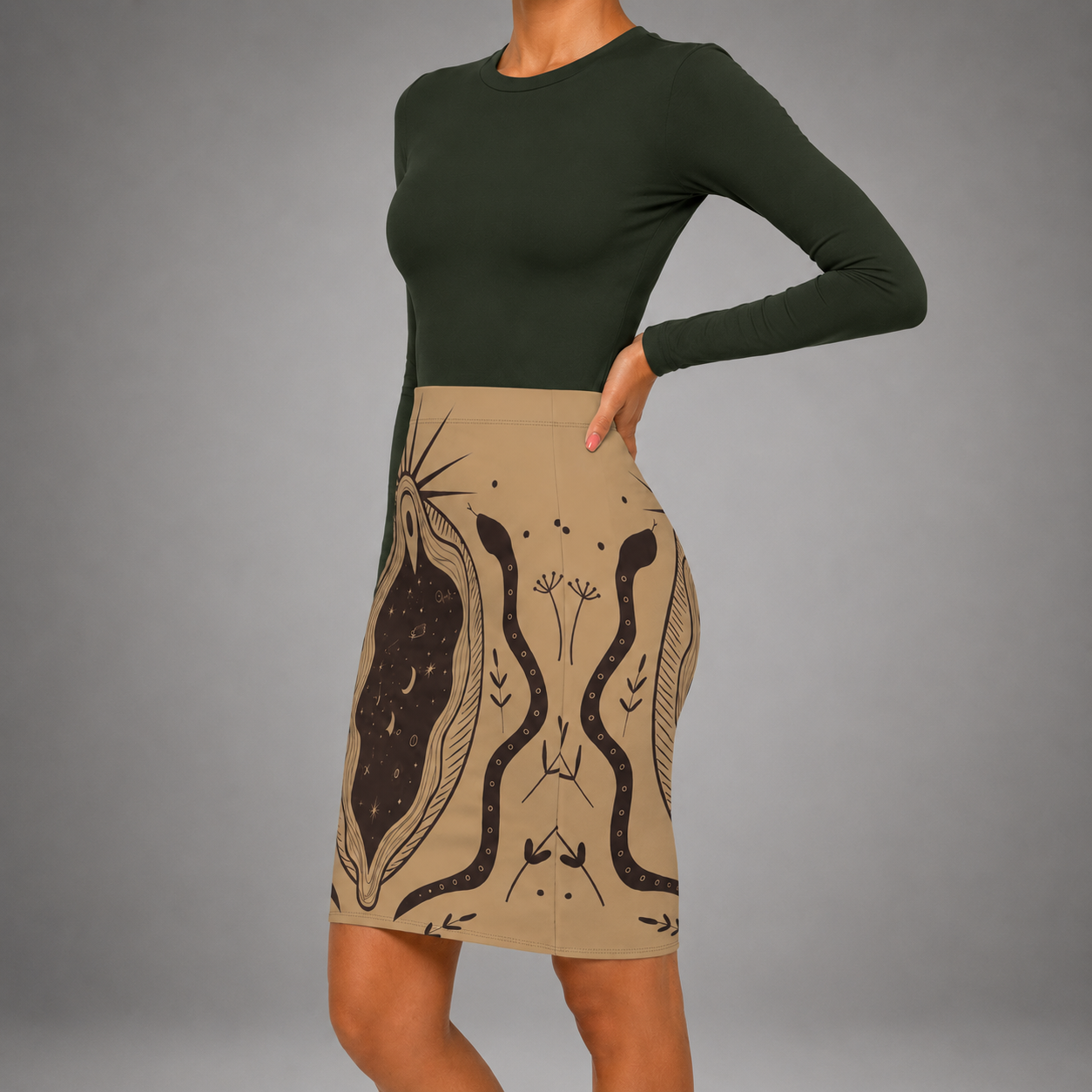 🌙 Celestial Womb Pencil Skirt Gallery Image 3 | ChicCouture