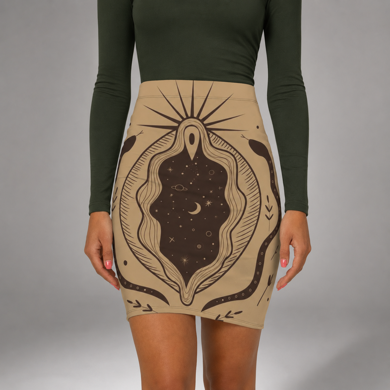 🌙 Celestial Womb Pencil Skirt Main Image | ChicCouture